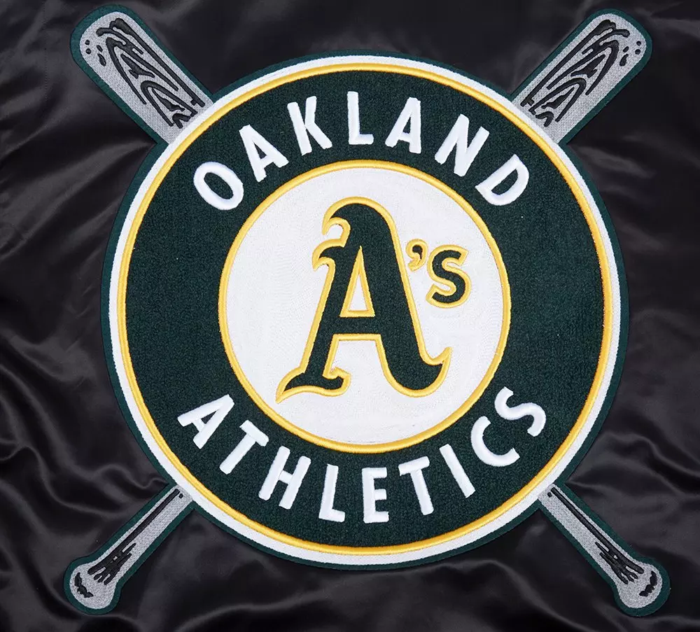 Pro Standard Men's MLB Oakland Athletics Mashup Rib Satin Jacket - Black - BLACK