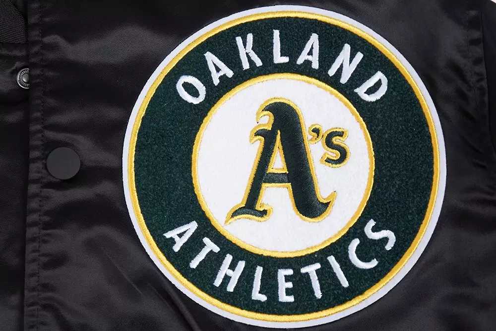 Pro Standard Men's MLB Oakland Athletics Mashup Rib Satin Jacket -Black - BLACK