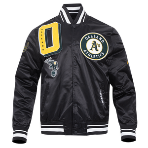 Pro Standard Men's MLB Oakland Athletics Mashup Rib Satin Jacket -Black
