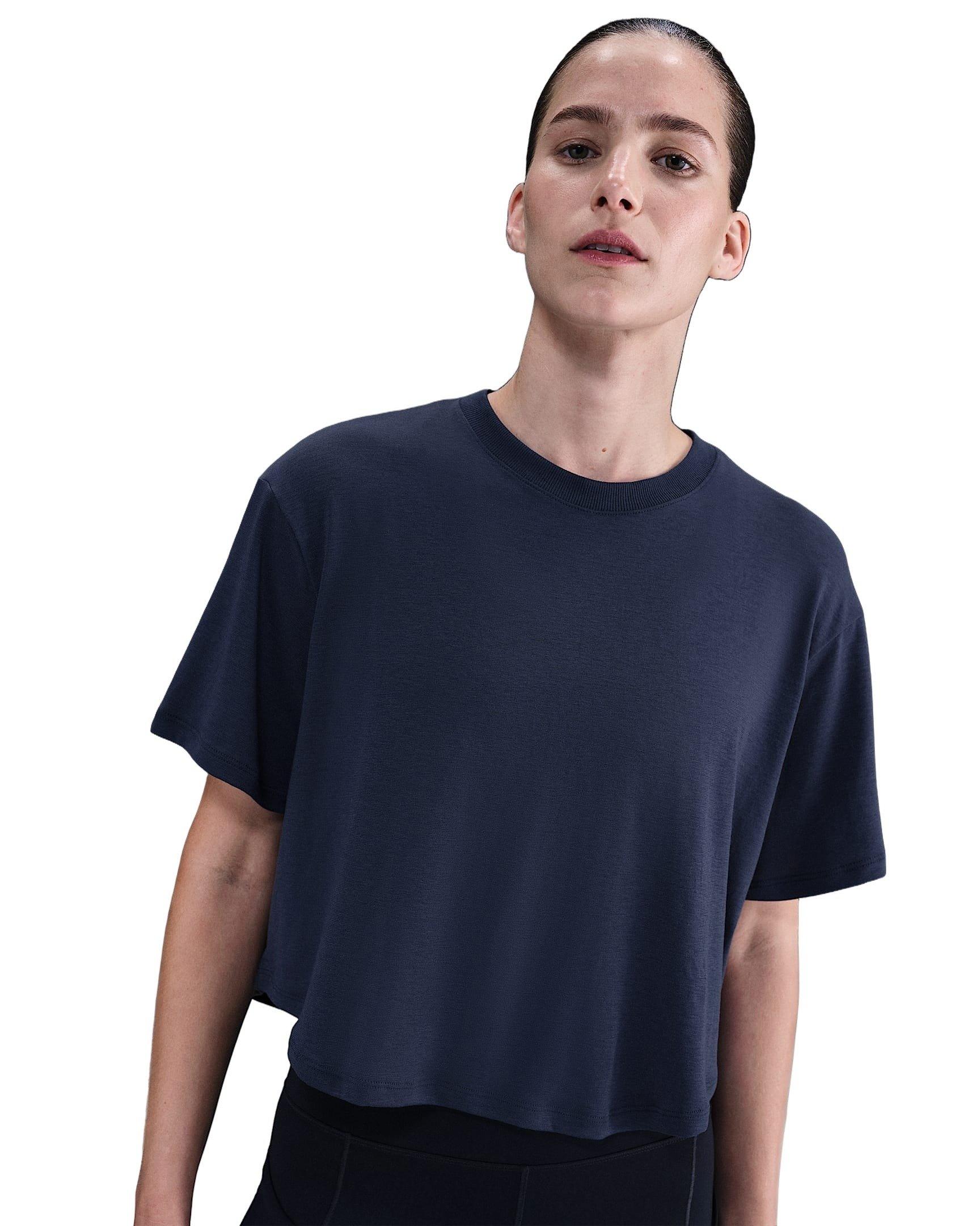 Nike Women's One Relaxed Dri-FIT Cropped Short-Sleeve Top - Navy - NAVY Thumbnail View 1