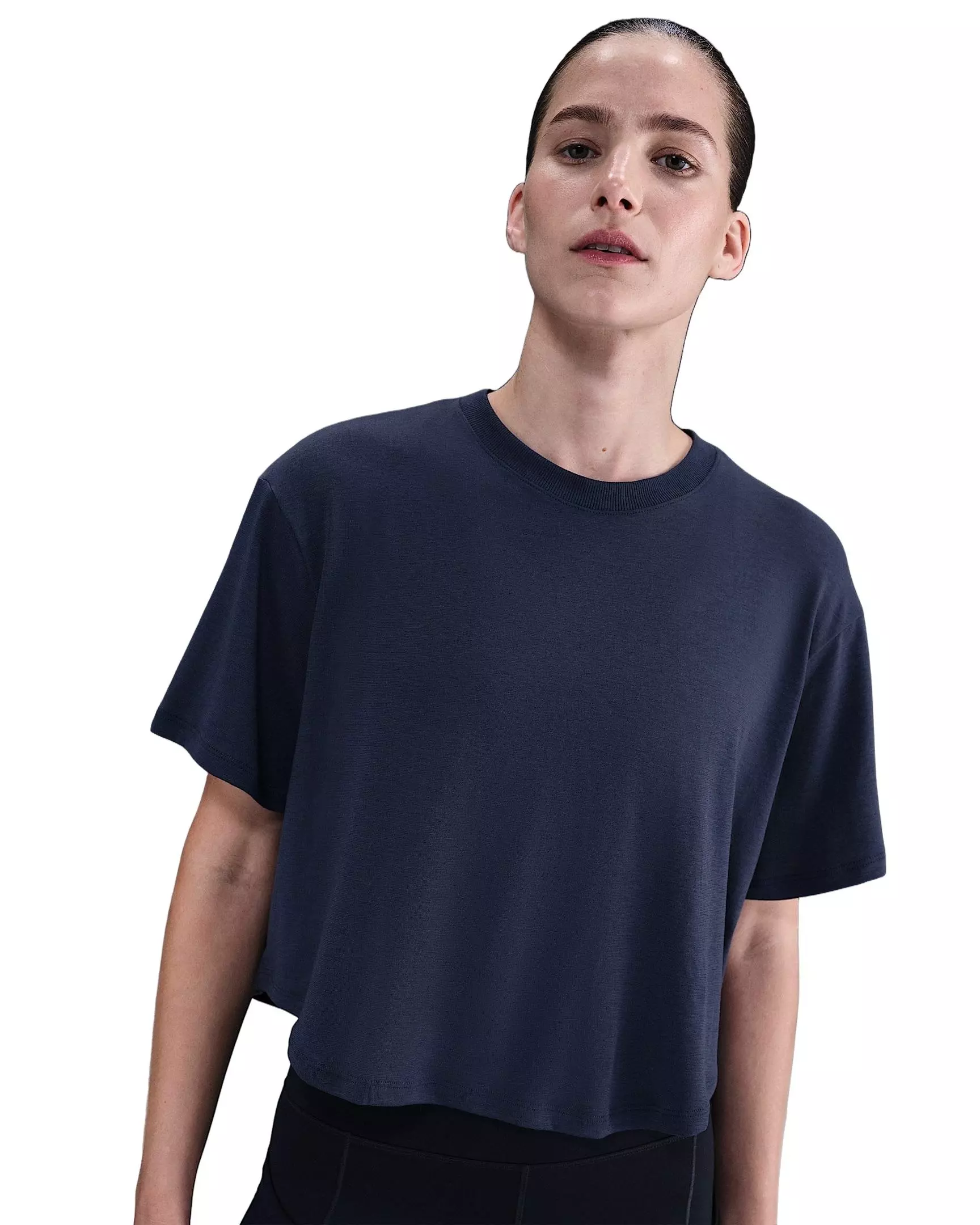 Nike Women's One Relaxed Dri-FIT Cropped Short-Sleeve Top - Navy - NAVY
