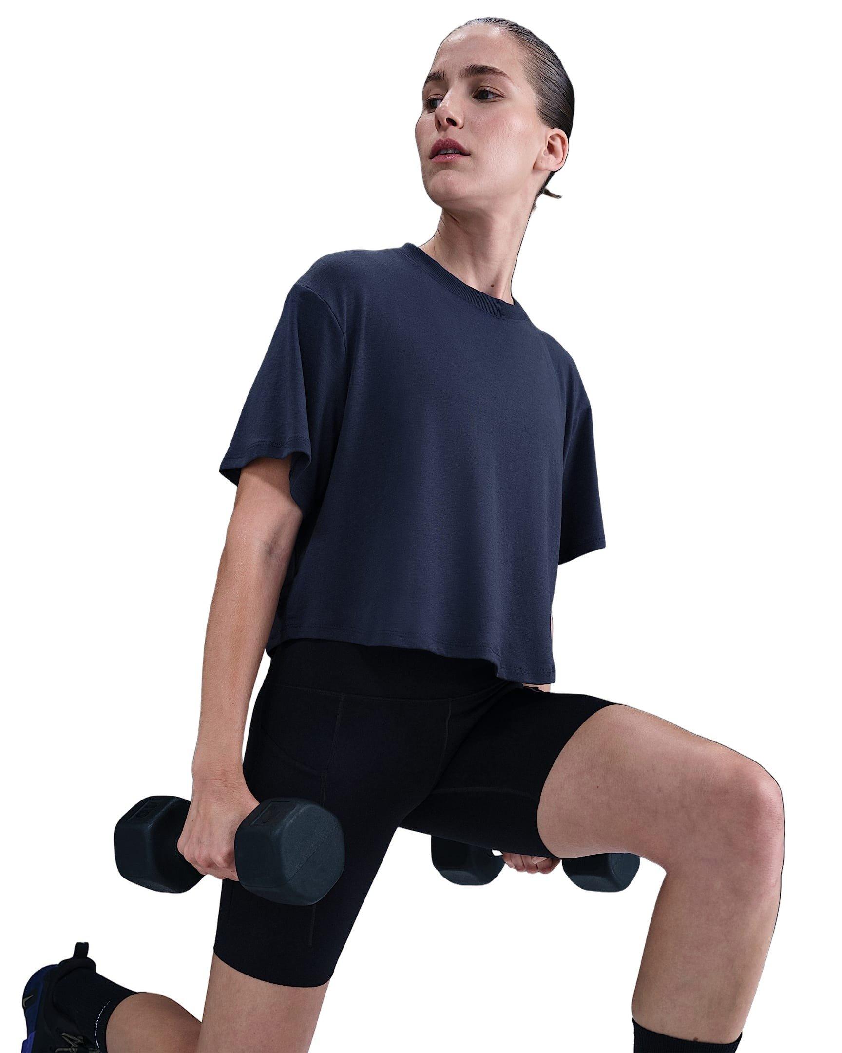 Nike Women's One Relaxed Dri-FIT Cropped Short-Sleeve Top -Navy - NAVY Thumbnail View 3