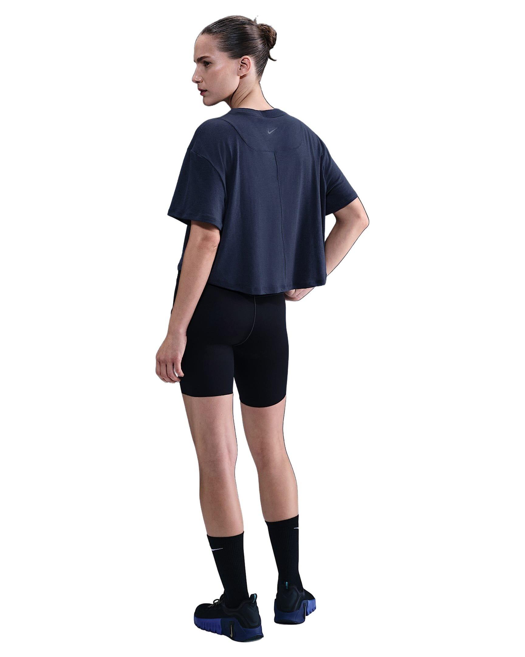 Nike Women's One Relaxed Dri-FIT Cropped Short-Sleeve Top -Navy - NAVY Thumbnail View 5