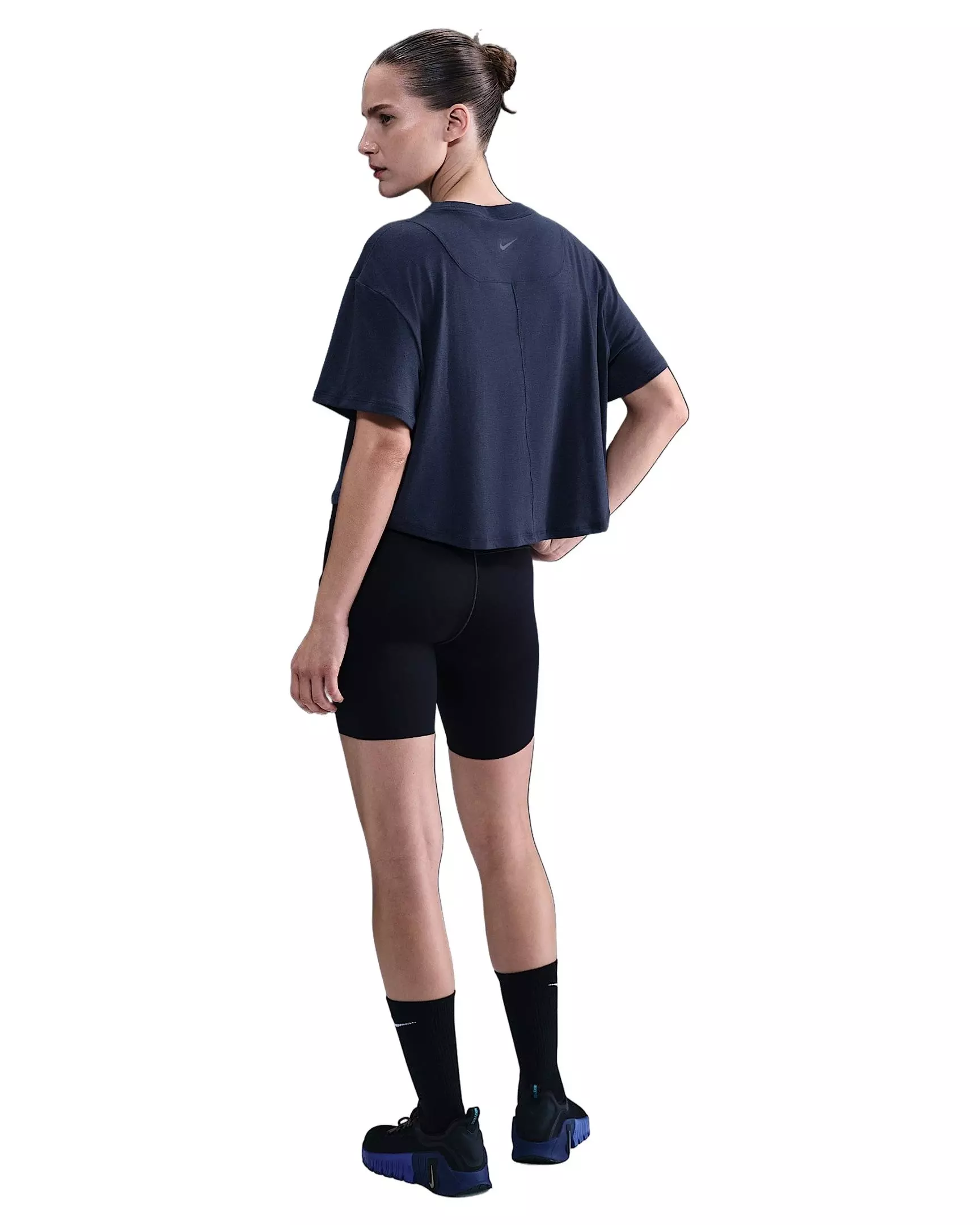 Nike Women's One Relaxed Dri-FIT Cropped Short-Sleeve Top -Navy - NAVY