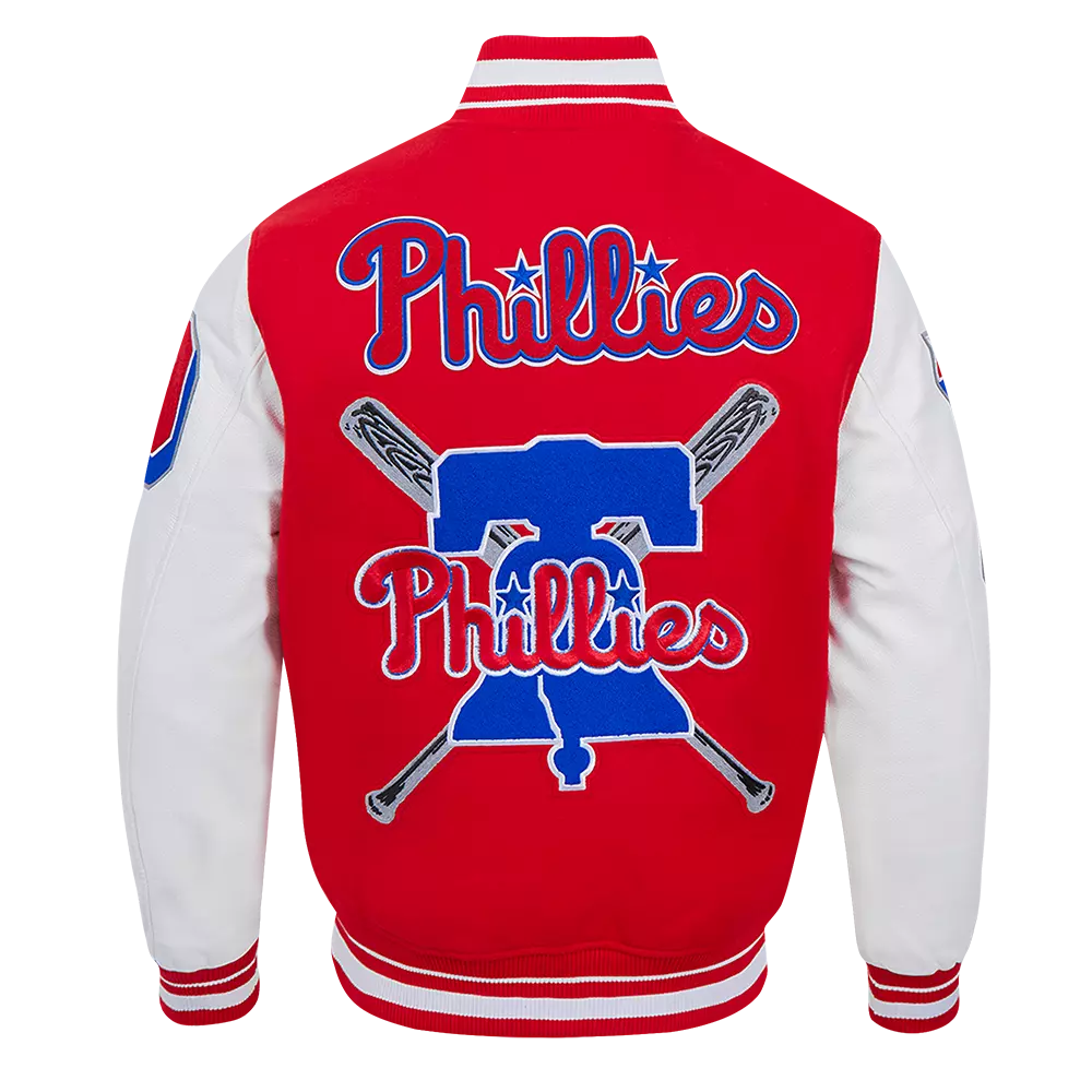 Pro Standard Men's MLB Philadelphia Phillies Mashup Rib Wool Varsity Jacket - Red/White - RED/WHITE