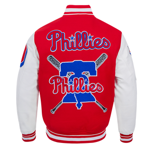 Pro Standard Men's MLB Philadelphia Phillies Mashup Rib Wool Varsity Jacket -Red/White