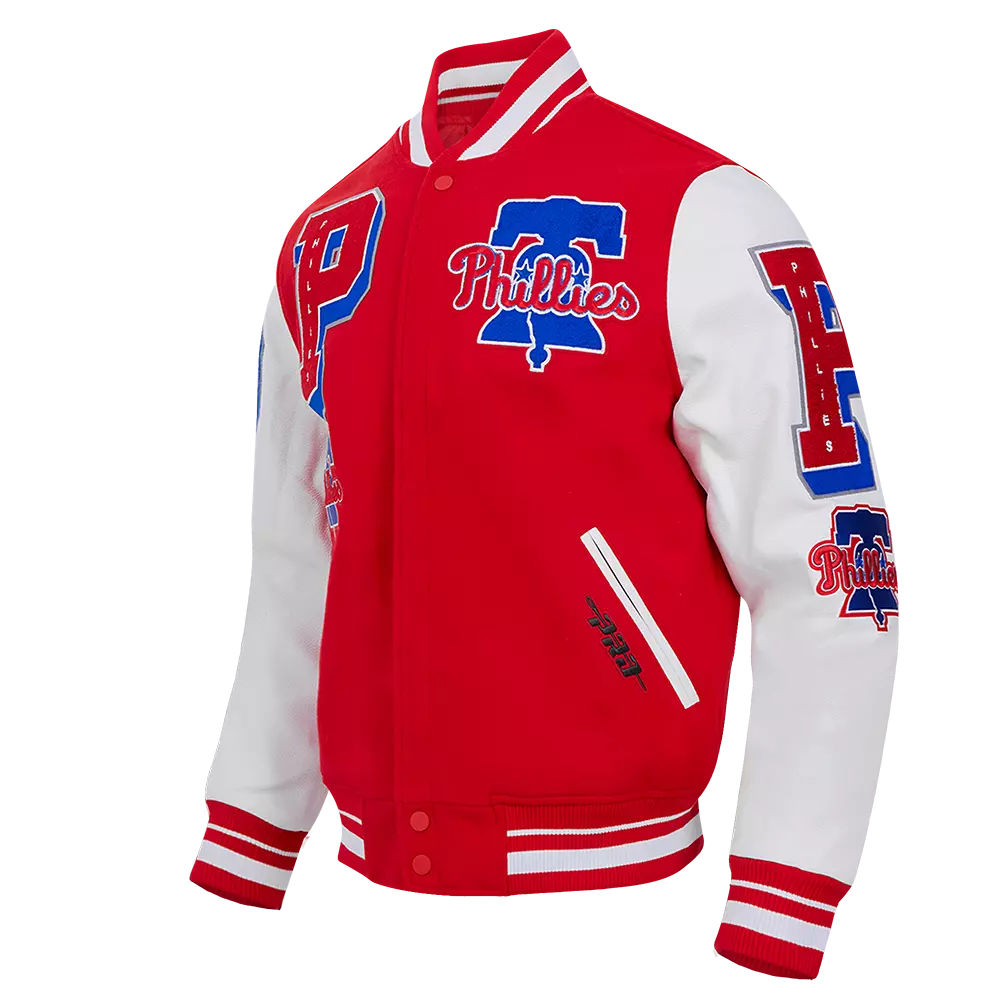 Pro Standard Men's MLB Philadelphia Phillies Mashup Rib Wool Varsity Jacket - Red/White - RED/WHITE