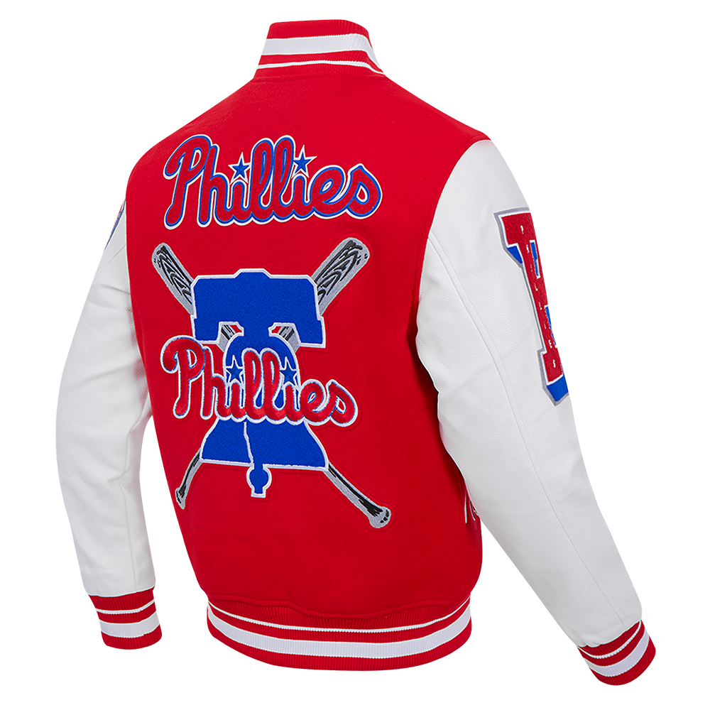 Pro Standard Men's MLB Philadelphia Phillies Mashup Rib Wool Varsity Jacket - Red/White - RED/WHITE Thumbnail View 4