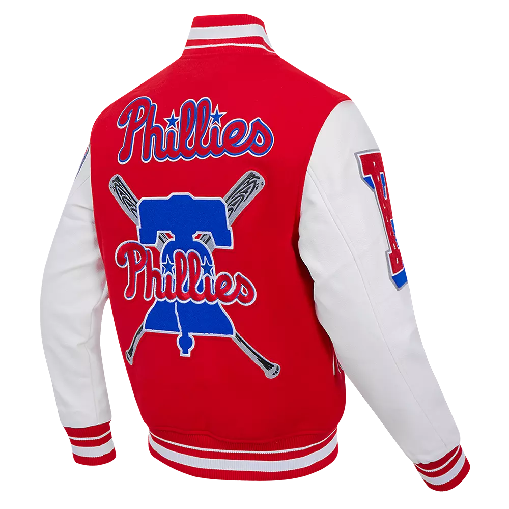 Pro Standard Men's MLB Philadelphia Phillies Mashup Rib Wool Varsity Jacket - Red/White - RED/WHITE