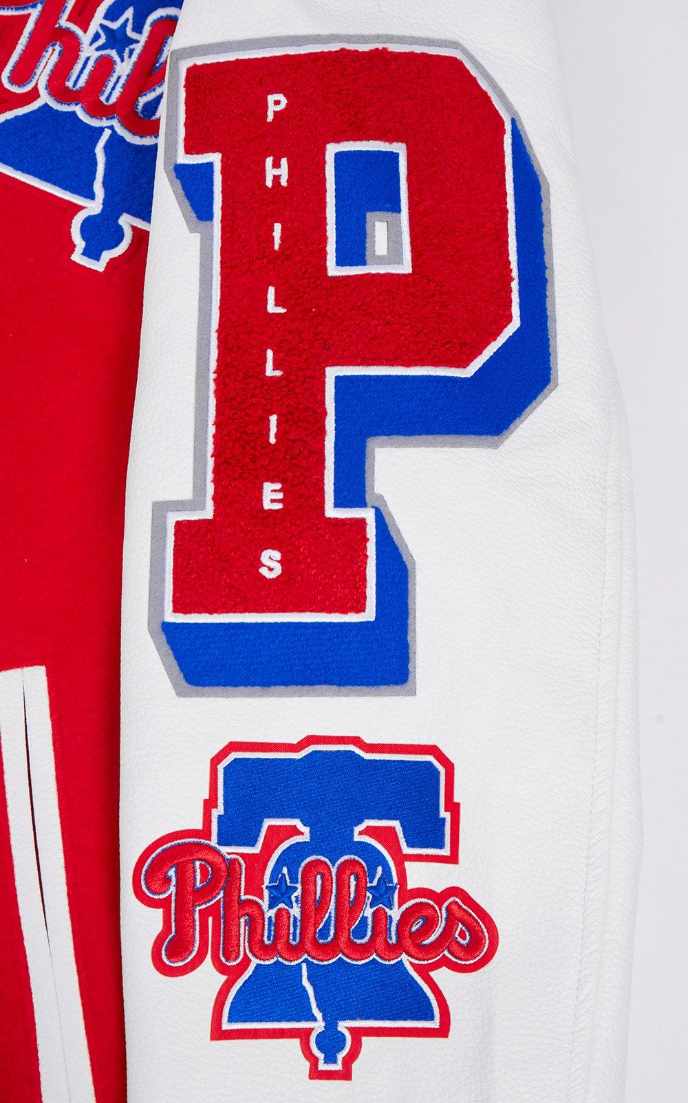 Pro Standard Men's MLB Philadelphia Phillies Mashup Rib Wool Varsity Jacket -Red/White - RED/WHITE Thumbnail View 6