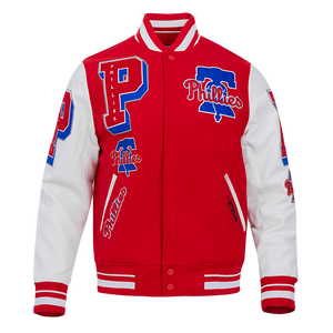 Pro Standard Men's MLB Philadelphia Phillies Mashup Rib Wool Varsity Jacket -Red/White