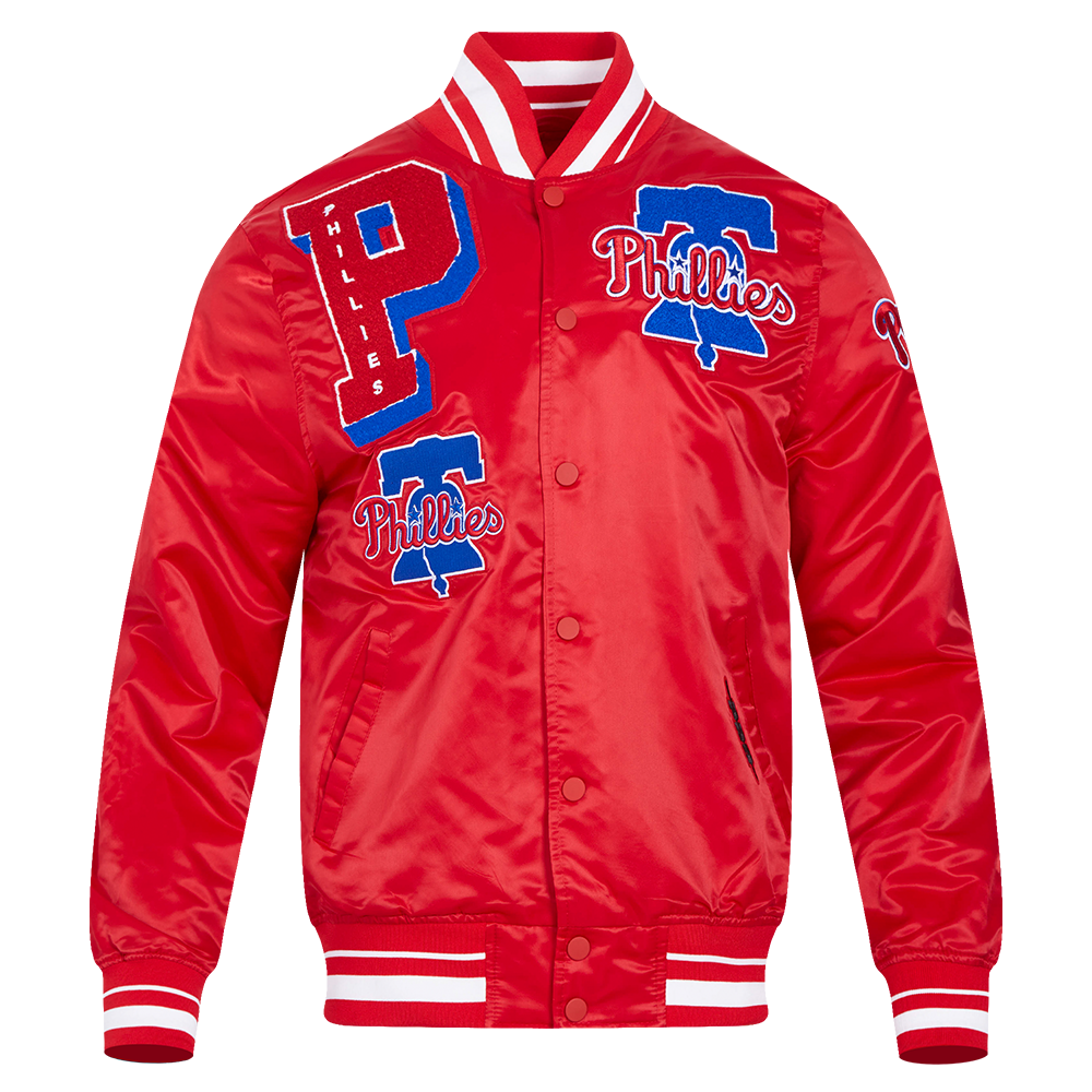 Pro Standard Men's MLB Philadelphia Phillies Mashup Rib Satin Jacket -Red - RED Thumbnail View 1