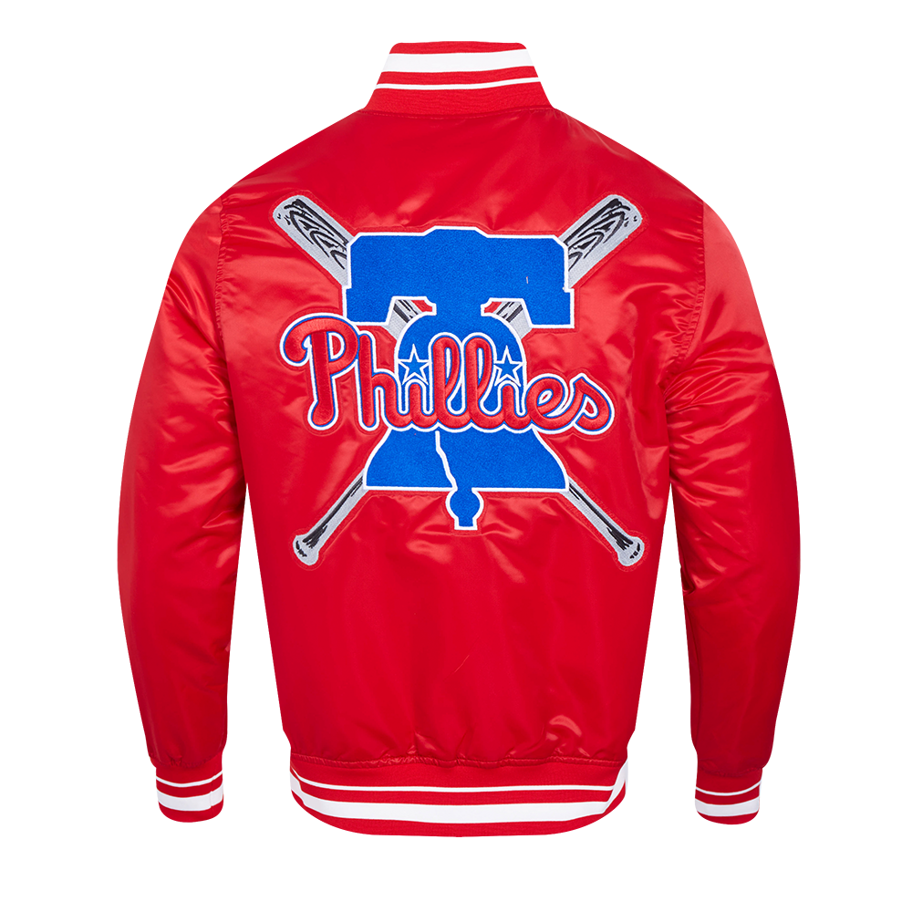 Pro Standard Men's MLB Philadelphia Phillies Mashup Rib Satin Jacket -Red - RED Thumbnail View 2