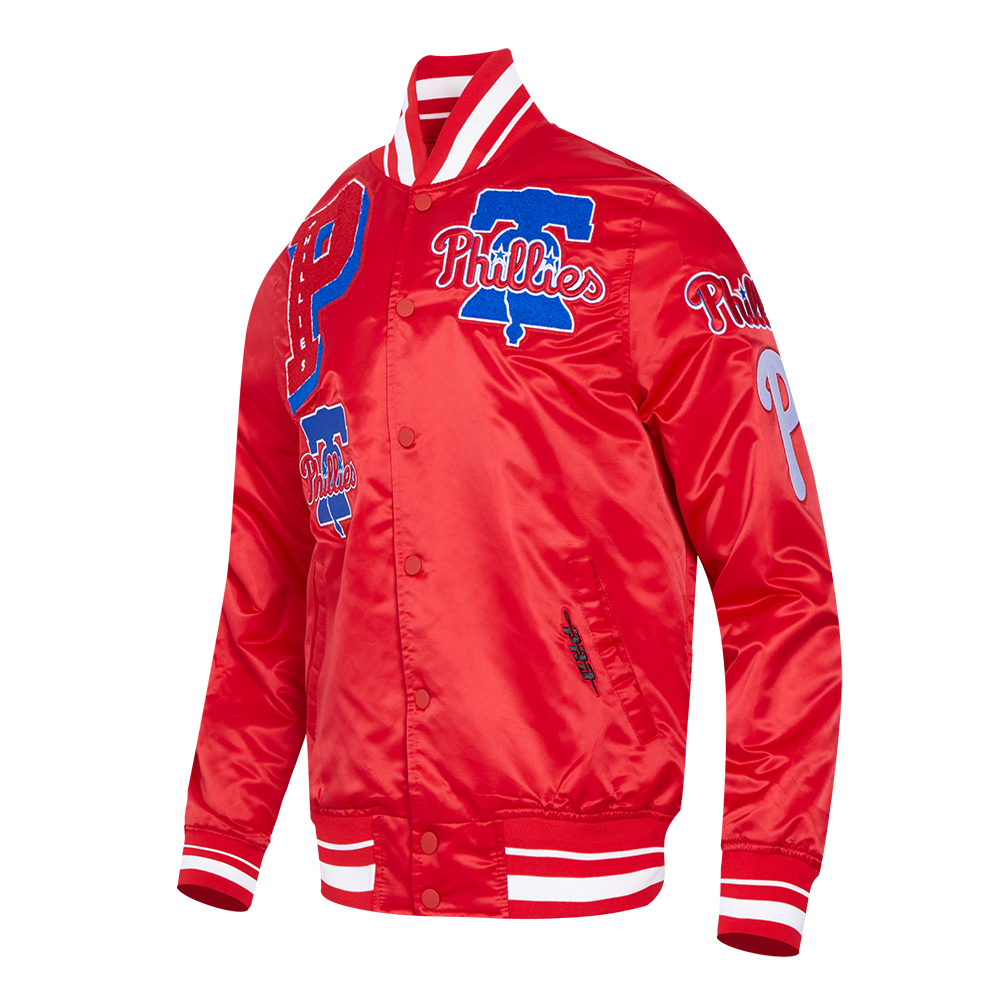 Pro Standard Men's MLB Philadelphia Phillies Mashup Rib Satin Jacket - Red - RED Thumbnail View 3