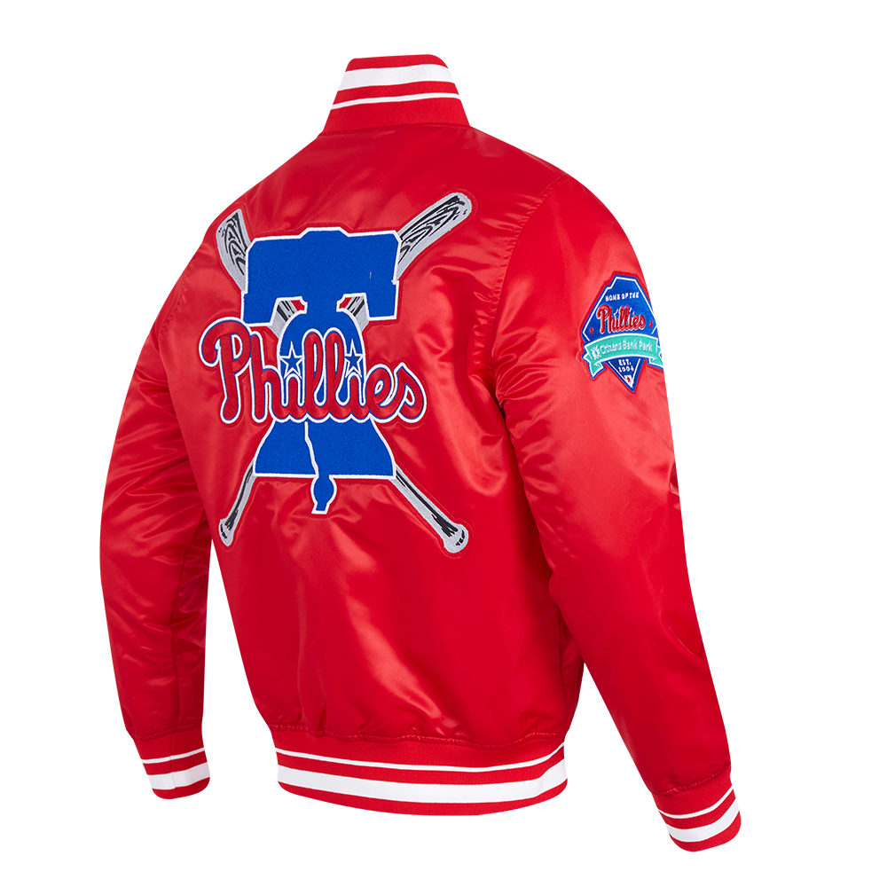 Pro Standard Men's MLB Philadelphia Phillies Mashup Rib Satin Jacket - Red - RED Thumbnail View 4