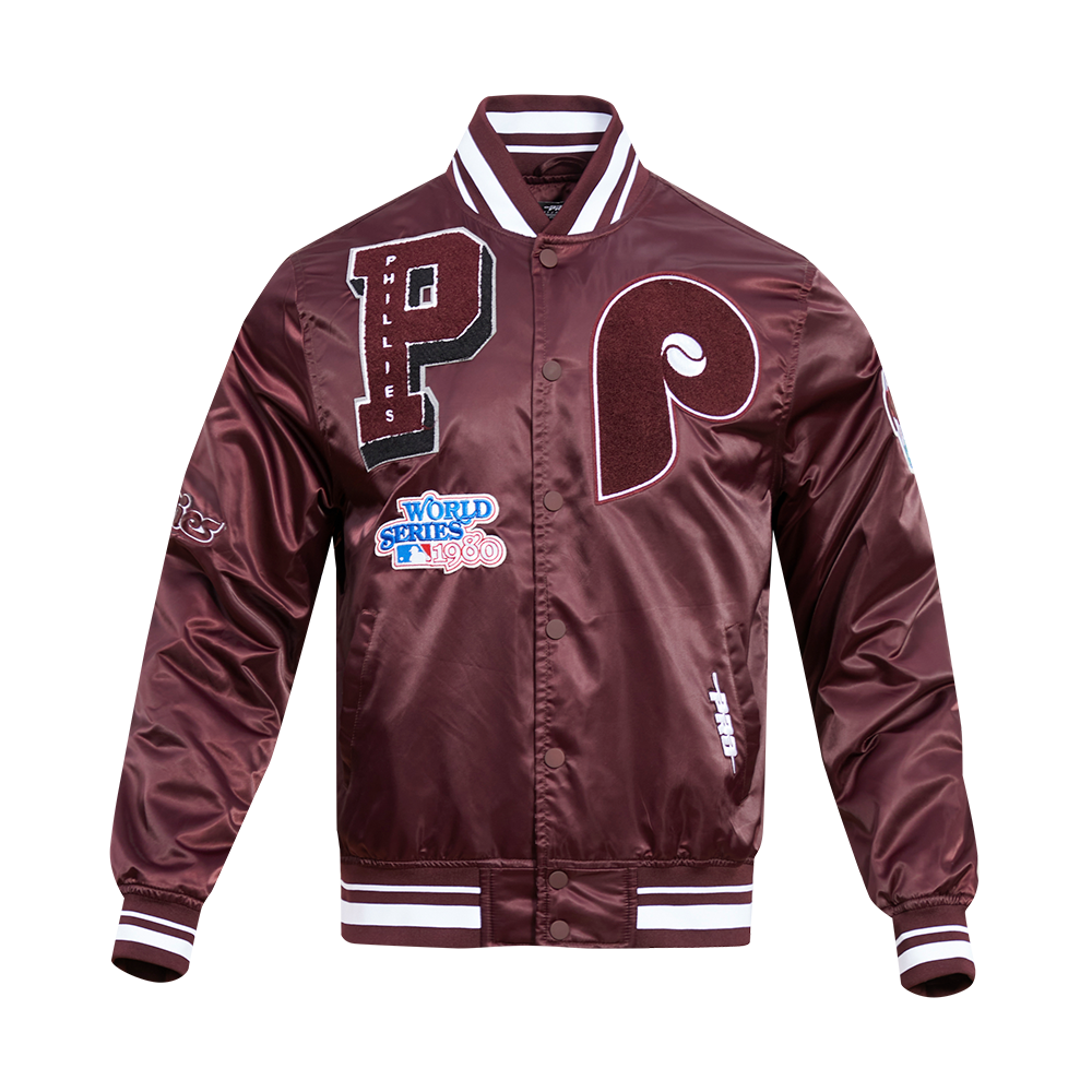 Pro Standard Men's MLB Philadelphia Phillies Retro Mashup Rib Satin Jacket -Wine - WINE Thumbnail View 1