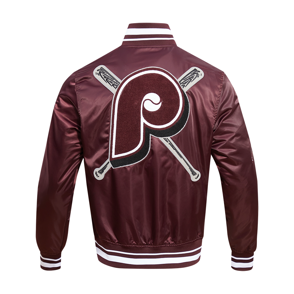 Pro Standard Men's MLB Philadelphia Phillies Retro Mashup Rib Satin Jacket -Wine - WINE Thumbnail View 2