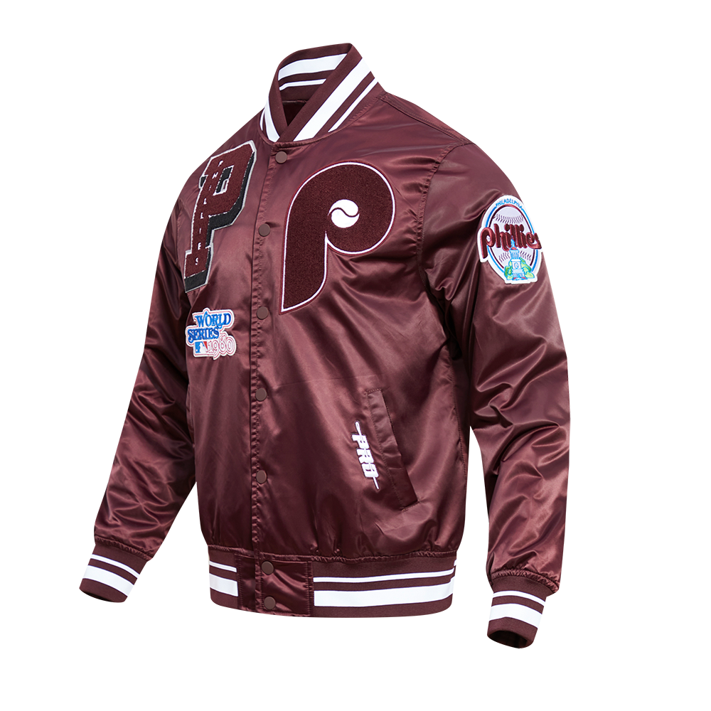Pro Standard Men's MLB Philadelphia Phillies Retro Mashup Rib Satin Jacket -Wine - WINE Thumbnail View 3