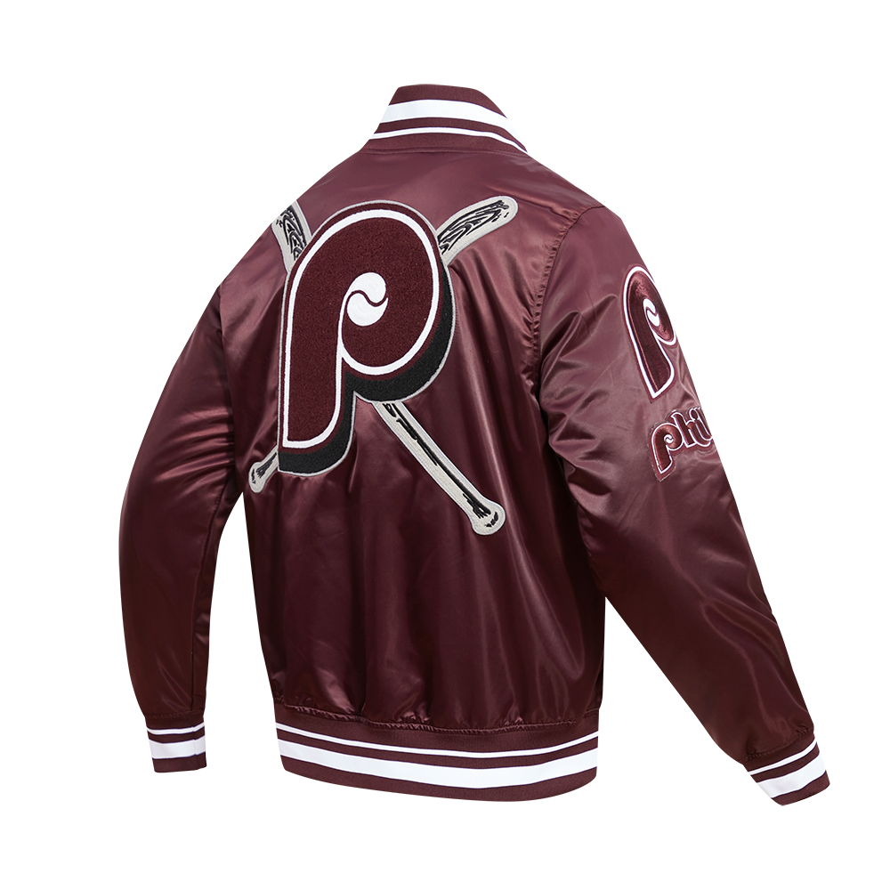 Pro Standard Men's MLB Philadelphia Phillies Retro Mashup Rib Satin Jacket - Wine - WINE Thumbnail View 4
