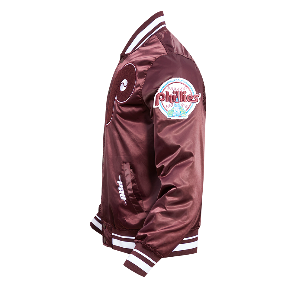 Pro Standard Men's MLB Philadelphia Phillies Retro Mashup Rib Satin Jacket - Wine - WINE Thumbnail View 5