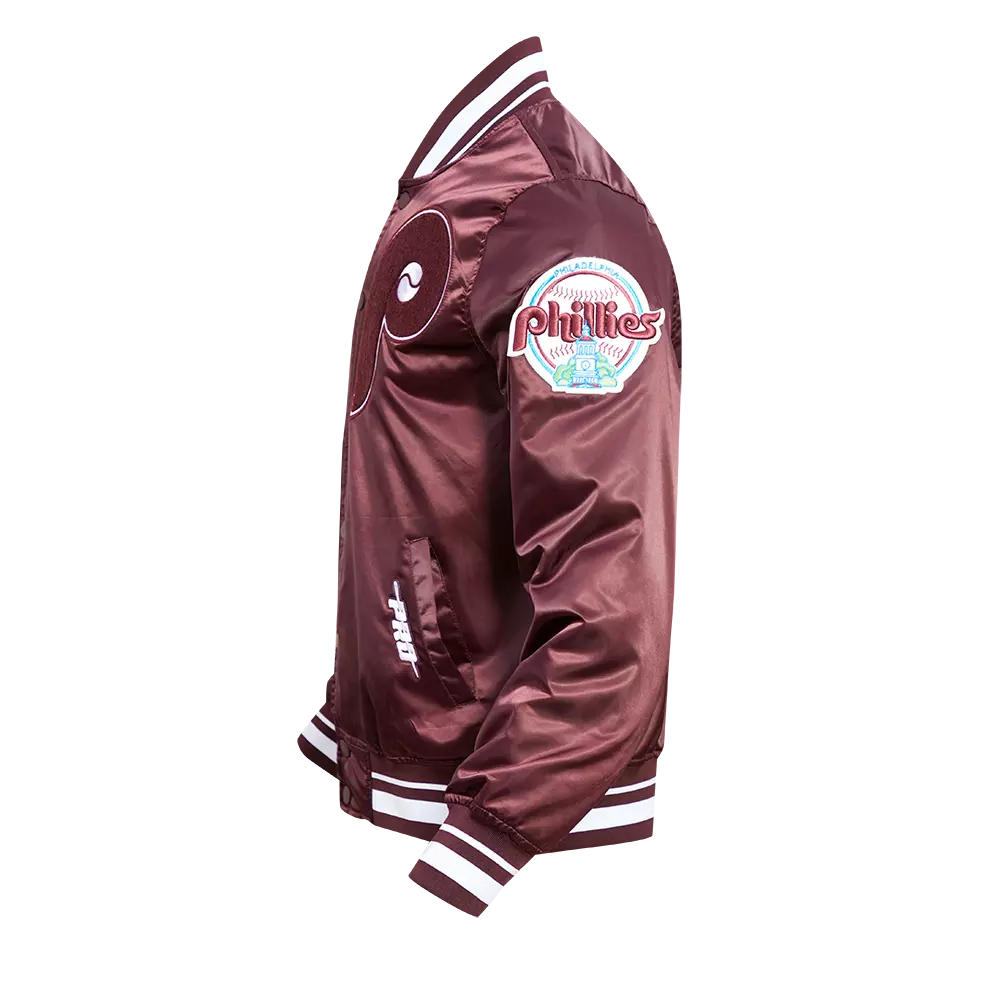 Pro Standard Men's MLB Philadelphia Phillies Retro Mashup Rib Satin Jacket -Wine - WINE