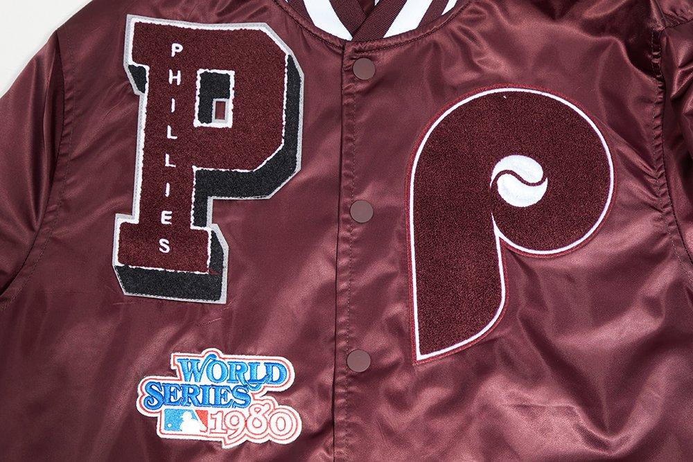 Pro Standard Men's MLB Philadelphia Phillies Retro Mashup Rib Satin Jacket -Wine - WINE Thumbnail View 6