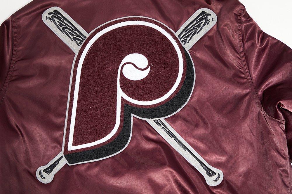 Pro Standard Men's MLB Philadelphia Phillies Retro Mashup Rib Satin Jacket - Wine - WINE Thumbnail View 9