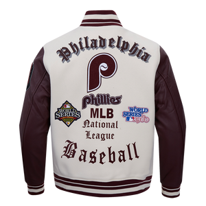 Pro Standard Men's MLB Philadelphia Phillies Retro Old English Rib Wool Varsity Jacket -Cream/Wine