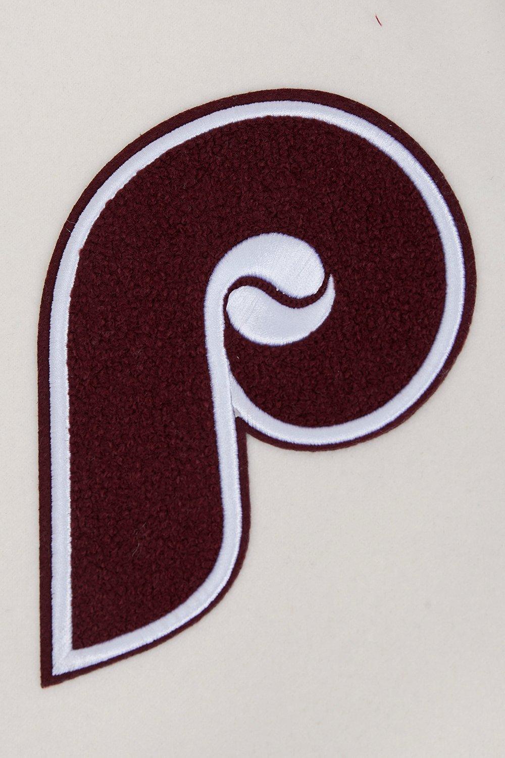 Pro Standard Men's MLB Philadelphia Phillies Retro Old English Rib Wool Varsity Jacket - Cream/Wine - CREAM/RED Thumbnail View 5