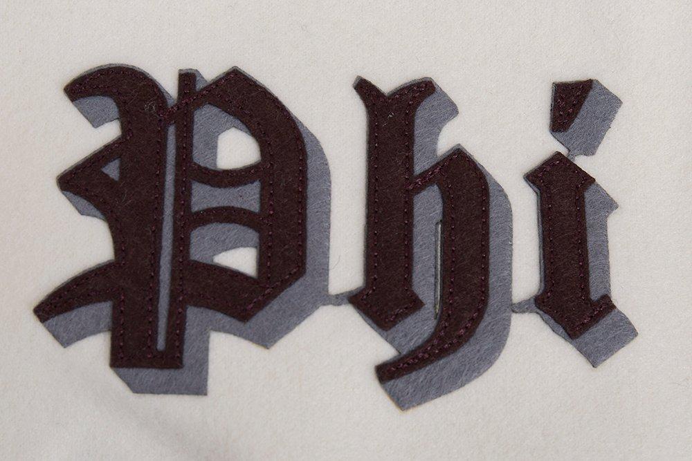 Pro Standard Men's MLB Philadelphia Phillies Retro Old English Rib Wool Varsity Jacket -Cream/Wine - CREAM/RED Thumbnail View 6