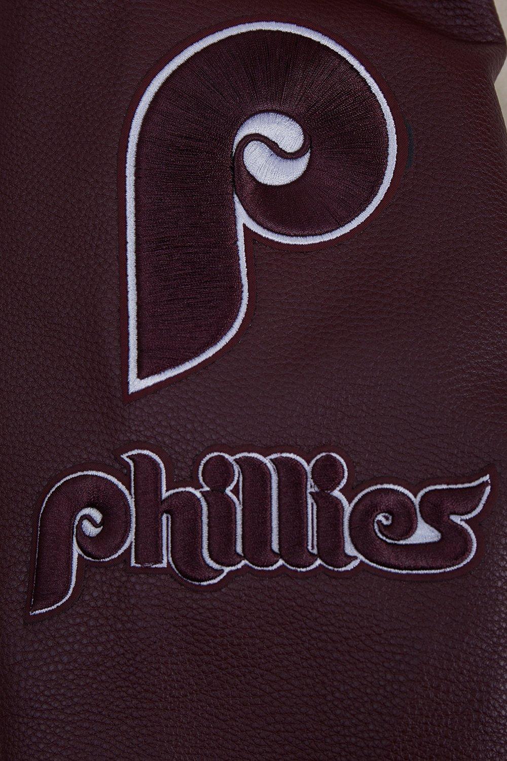 Pro Standard Men's MLB Philadelphia Phillies Retro Old English Rib Wool Varsity Jacket - Cream/Wine - CREAM/RED Thumbnail View 7