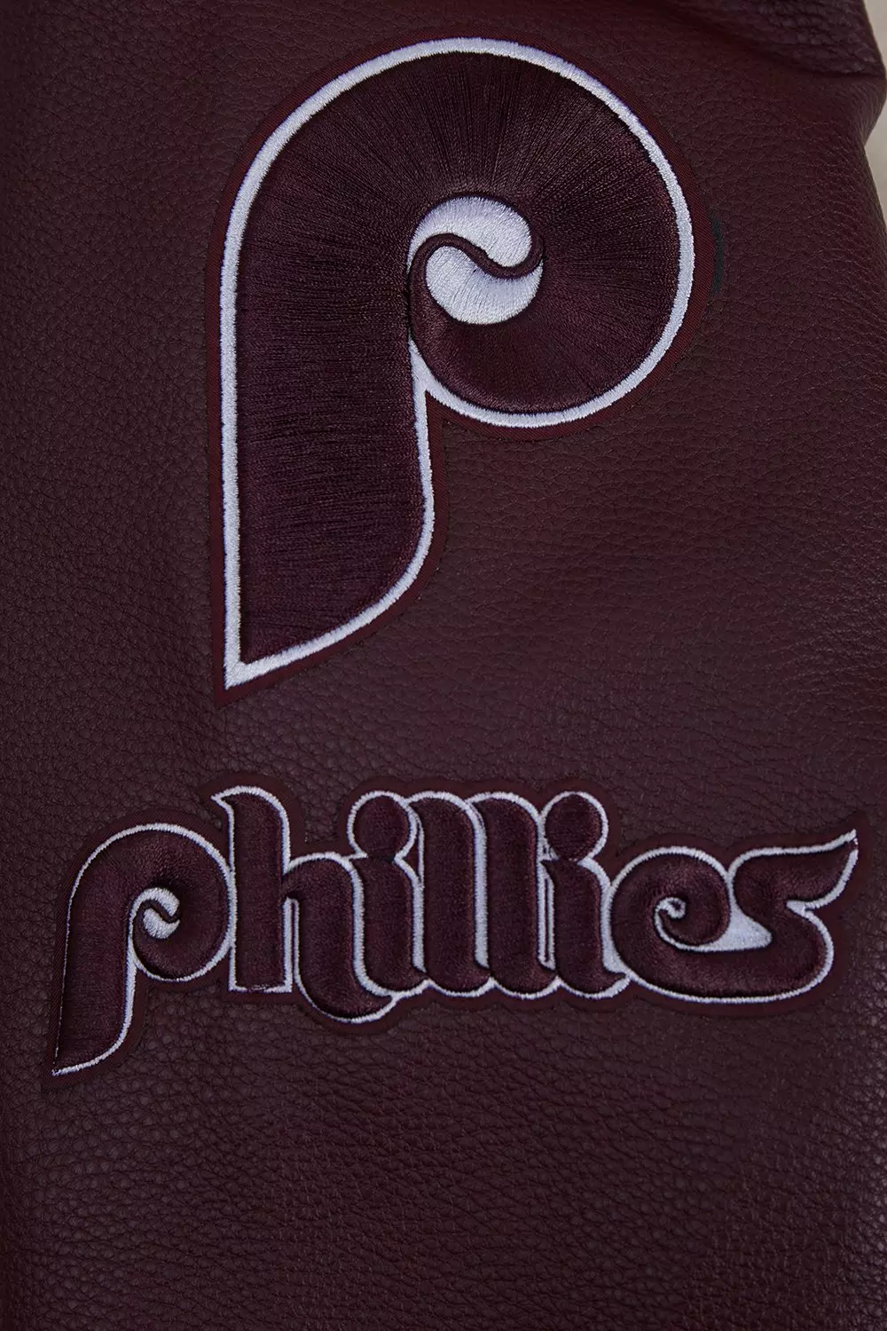 Pro Standard Men's MLB Philadelphia Phillies Retro Old English Rib Wool Varsity Jacket -Cream/Wine - CREAM/RED