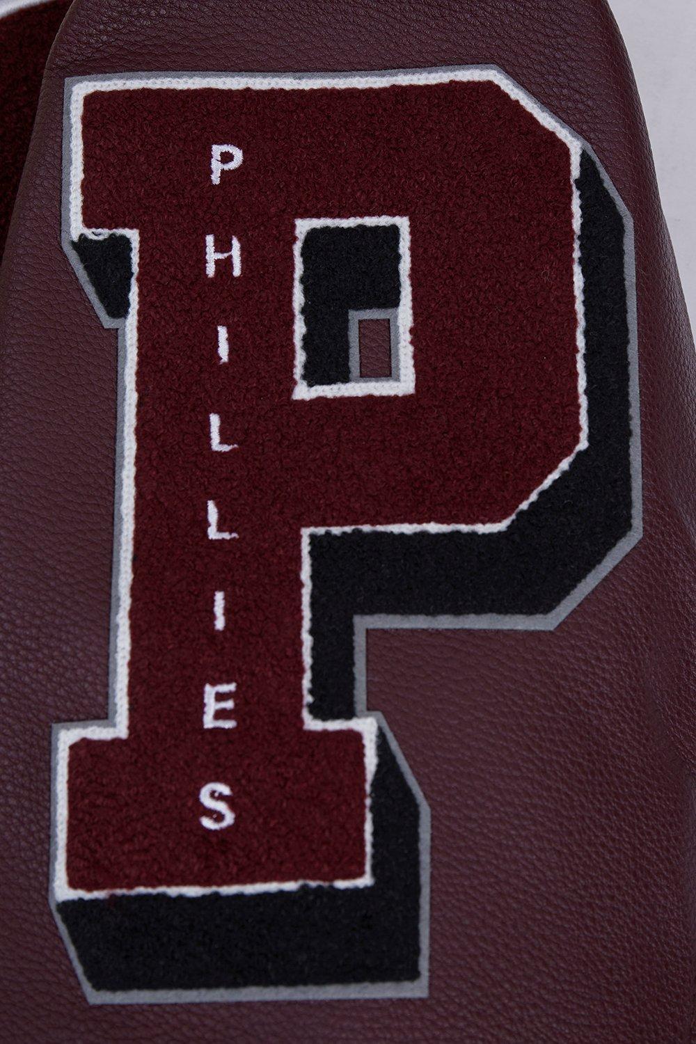 Pro Standard Men's MLB Philadelphia Phillies Retro Old English Rib Wool Varsity Jacket -Cream/Wine - CREAM/RED Thumbnail View 8