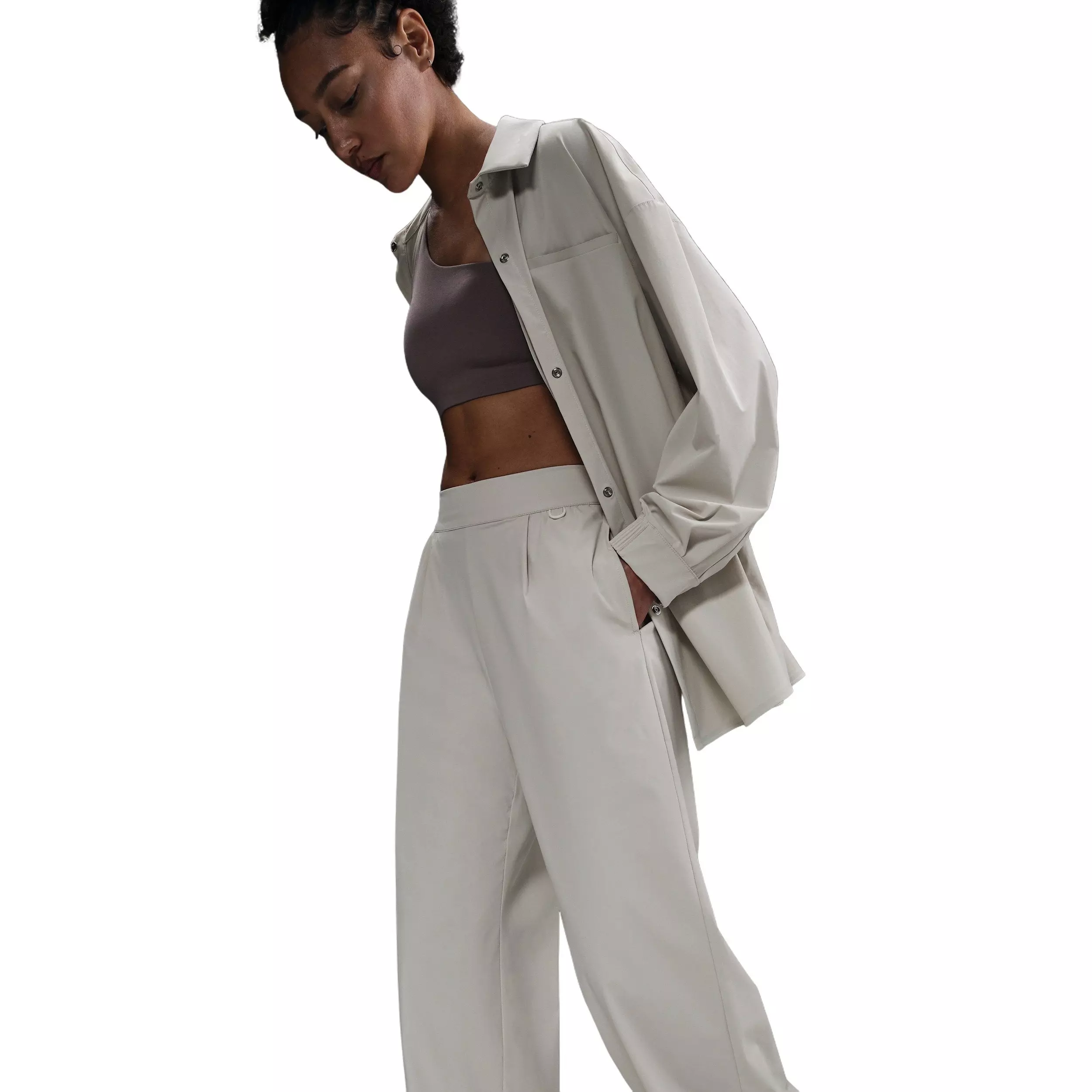 Nike Women's 24.7 PerfectStretch Dri-FIT High-waisted Loose wide-Leg Pants - Brown - BROWN