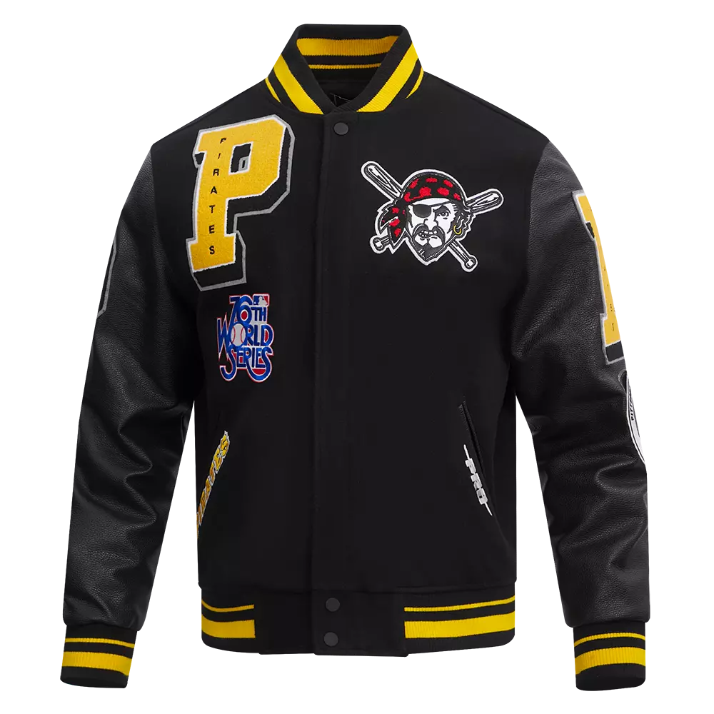 Pro Standard Men's MLB Pittsburgh Pirates Mashup Rib Wool Varsity Jacket -Black/Yellow - BLACK/YELLOW