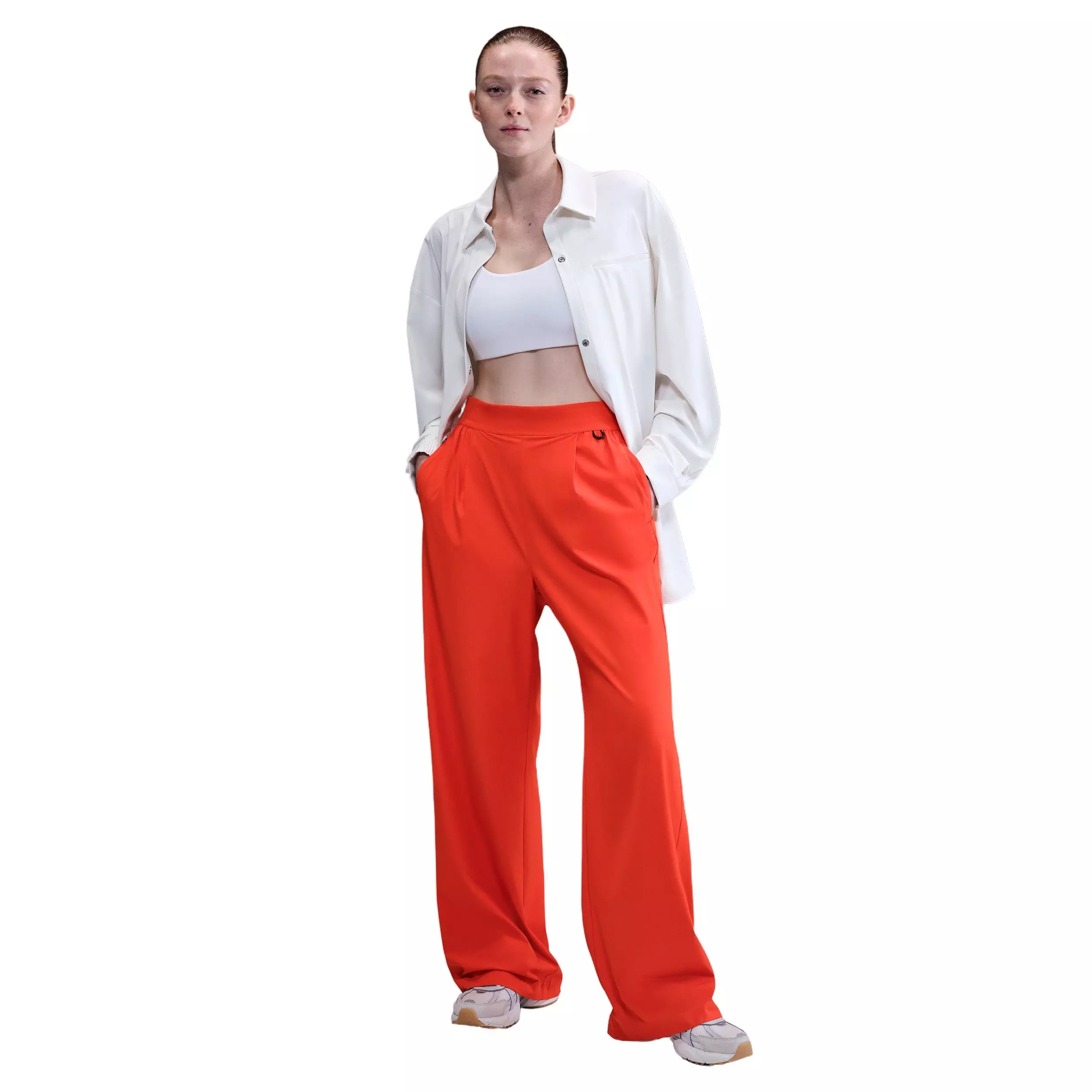 Nike Women's 24.7 PerfectStretch Dri-FIT High-Waisted Loose Wide-Leg Pants -Red - RED