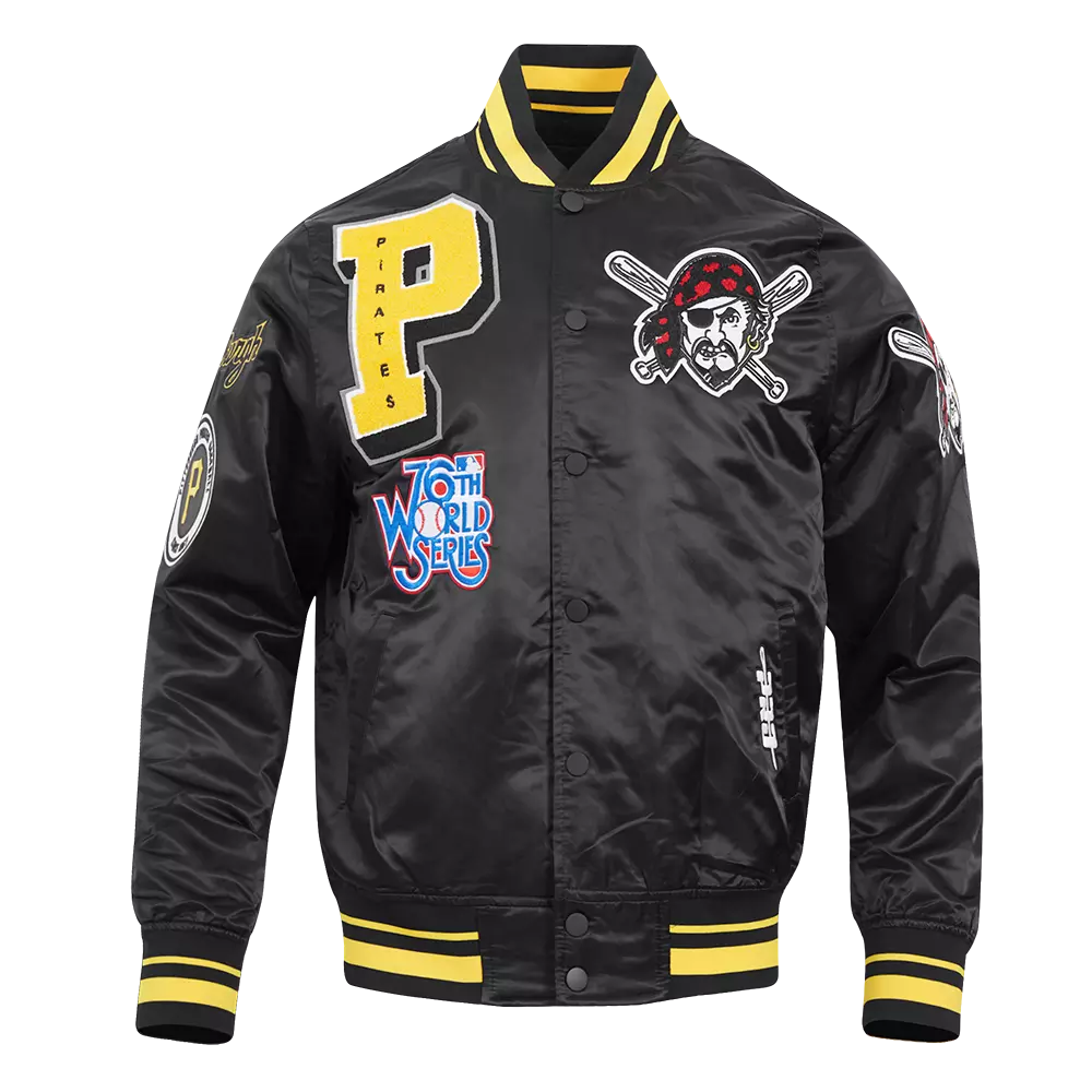 Pro Standard Men's MLB Pittsburgh Pirates Mashup Rib Satin Jacket -Black/Yellow - BLACK/YELLOW