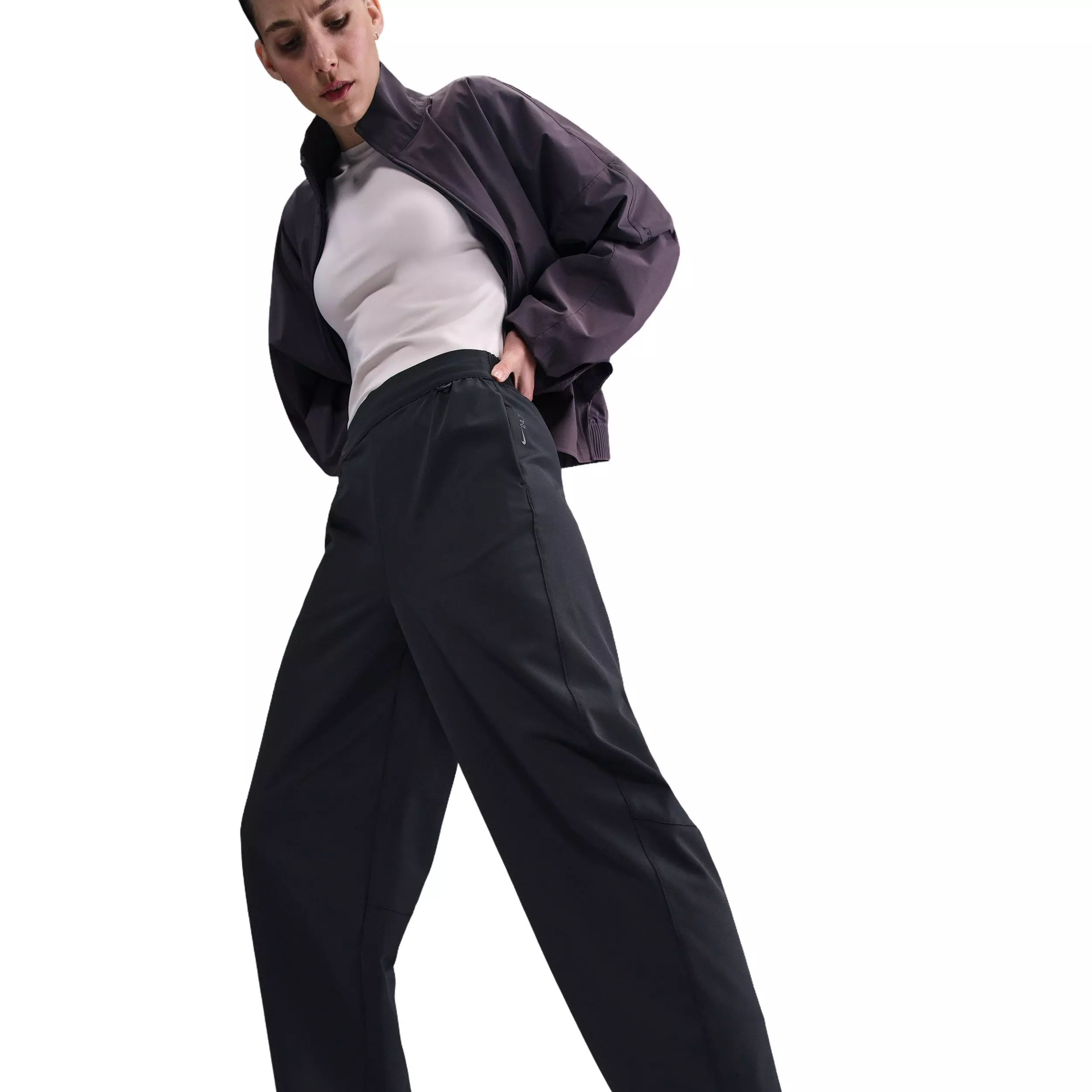 Nike Women's 24.7 PerfectStretch Dri-FIT High-Waisted Loose Barrel-Leg Pants - Black - BLACK