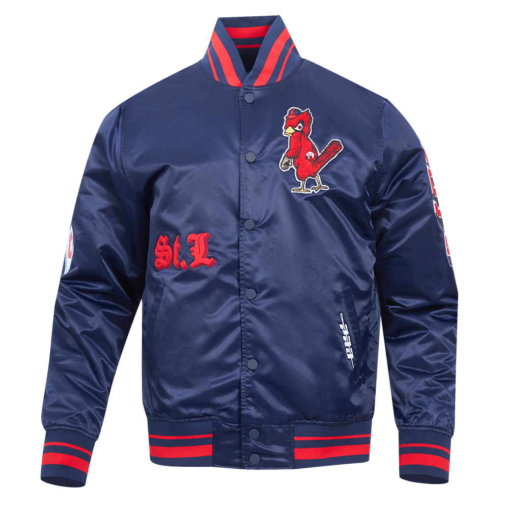 Pro Standard Men's MLB St. Louis Cardinals Old English Rib Satin Varsity Jacket -Navy/Red - NAVY/RED Thumbnail View 1