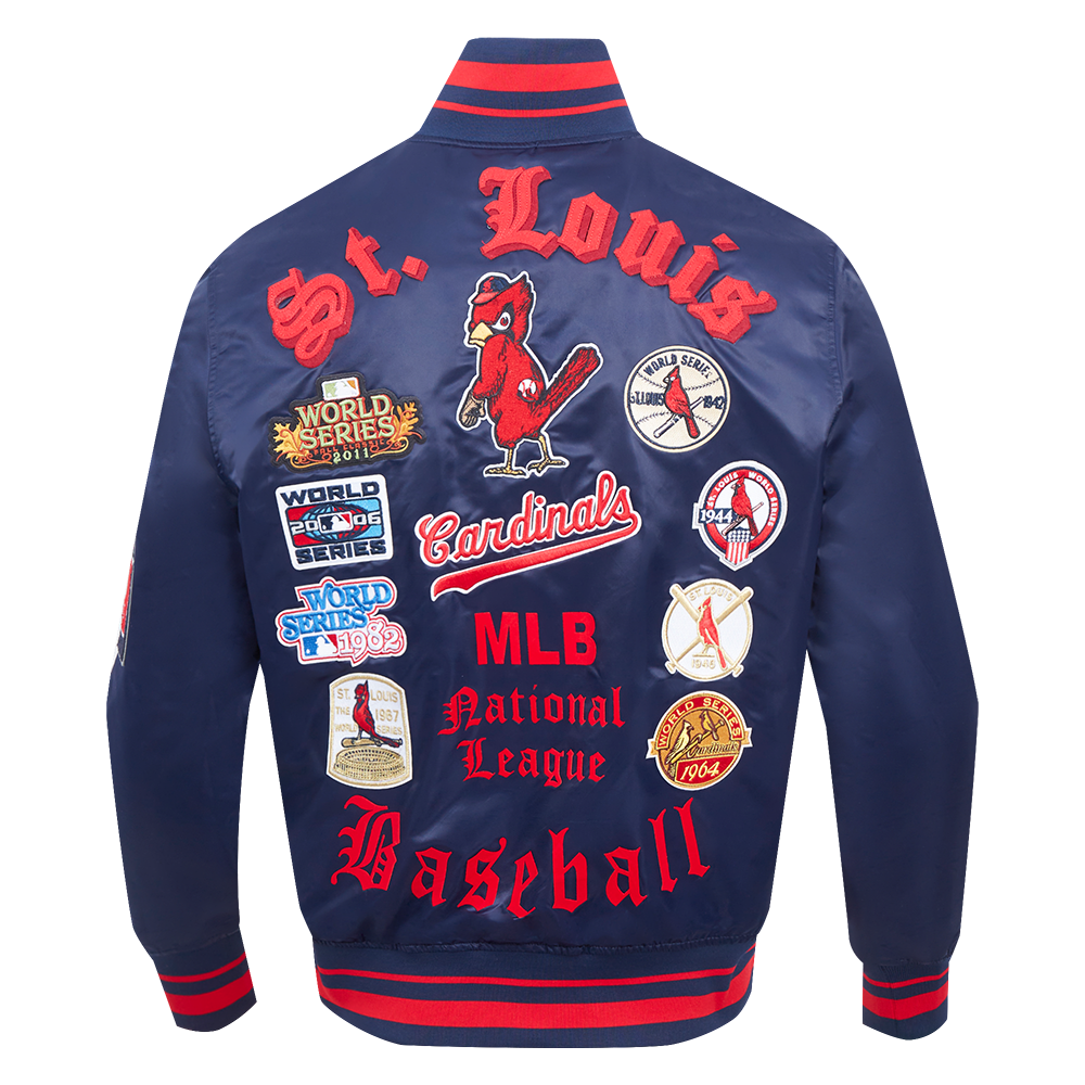 Pro Standard Men's MLB St. Louis Cardinals Old English Rib Satin Varsity Jacket - Navy/Red - NAVY/RED Thumbnail View 2