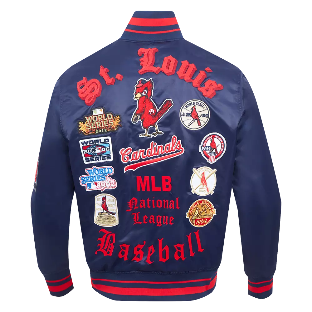 Pro Standard Men's MLB St. Louis Cardinals Old English Rib Satin Varsity Jacket -Navy/Red - NAVY/RED