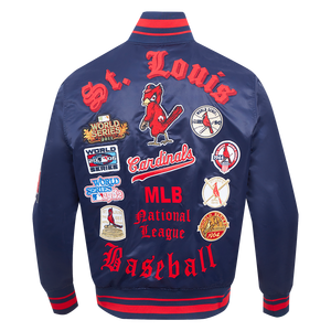 Pro Standard Men's MLB St. Louis Cardinals Old English Rib Satin Varsity Jacket -Navy/Red
