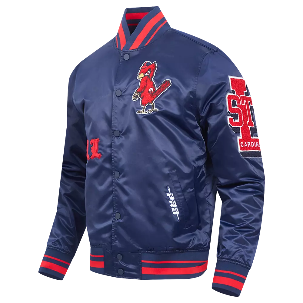 Pro Standard Men's MLB St. Louis Cardinals Old English Rib Satin Varsity Jacket - Navy/Red - NAVY/RED