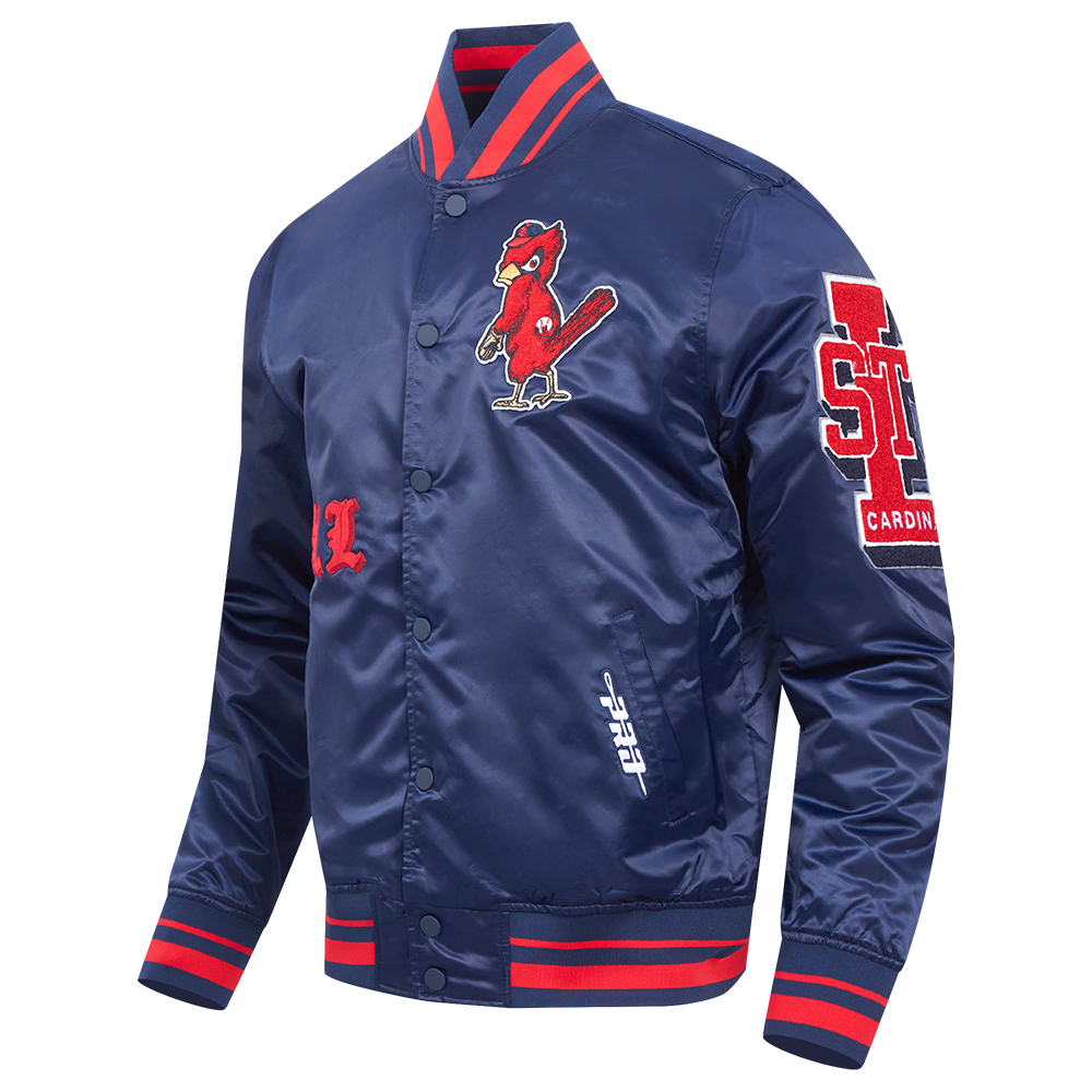 Pro Standard Men's MLB St. Louis Cardinals Old English Rib Satin Varsity Jacket -Navy/Red - NAVY/RED Thumbnail View 3