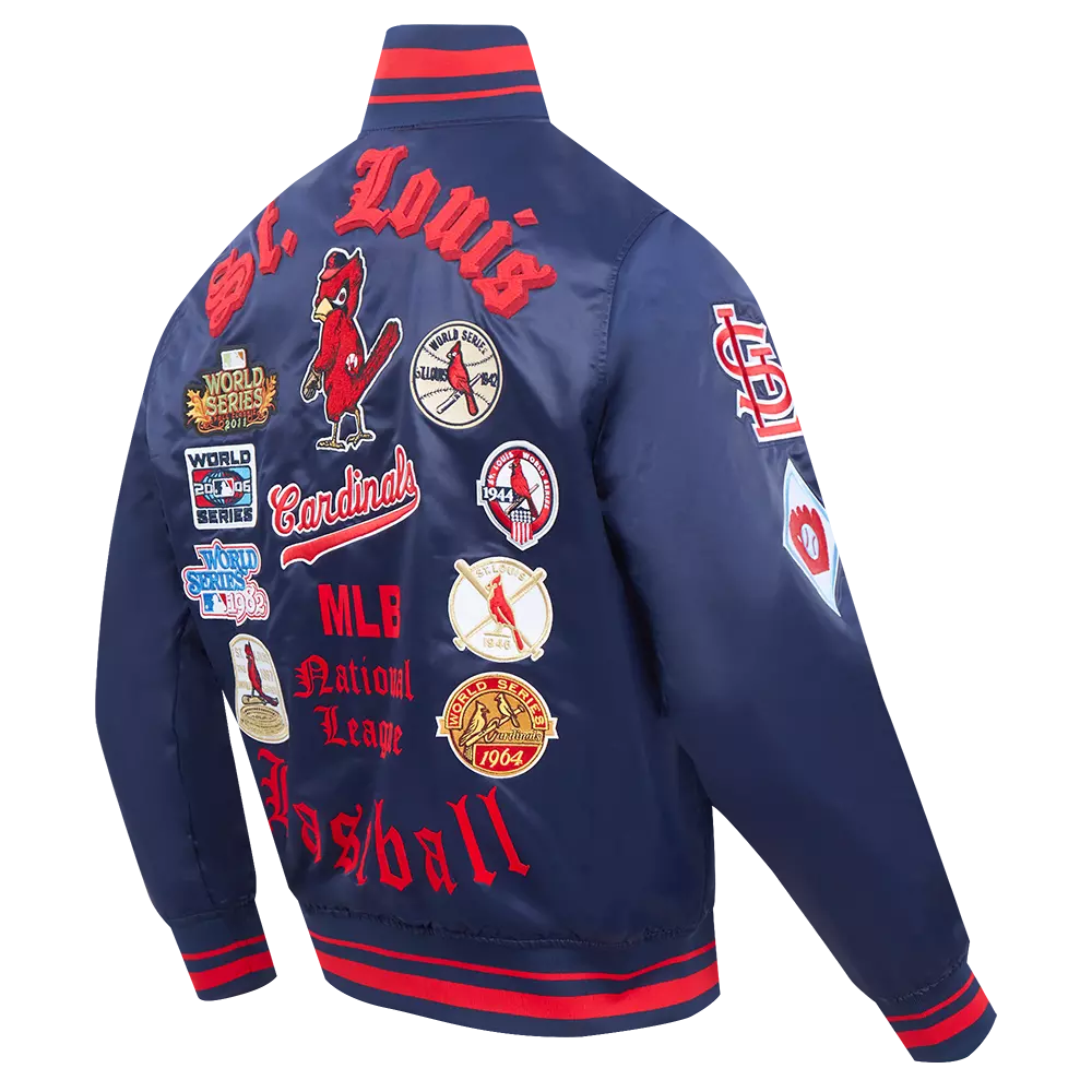 Pro Standard Men's MLB St. Louis Cardinals Old English Rib Satin Varsity Jacket - Navy/Red - NAVY/RED
