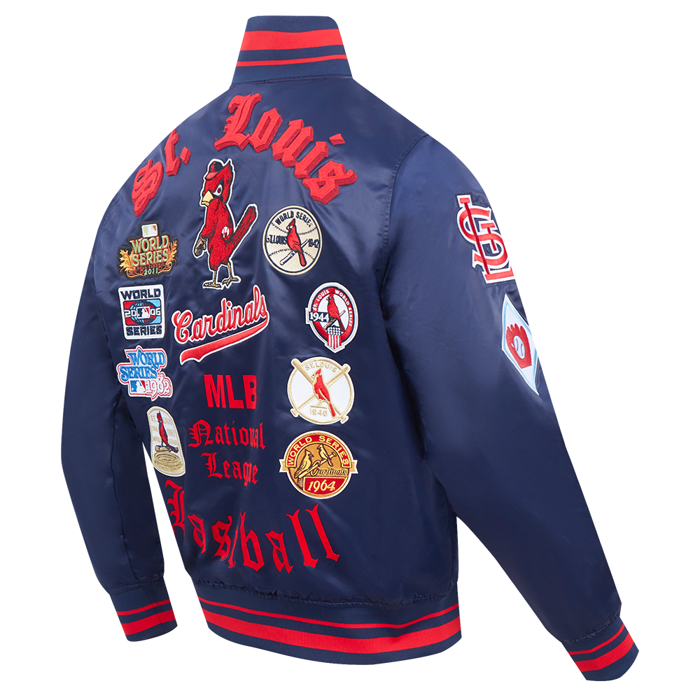 Pro Standard Men's MLB St. Louis Cardinals Old English Rib Satin Varsity Jacket -Navy/Red - NAVY/RED Thumbnail View 4