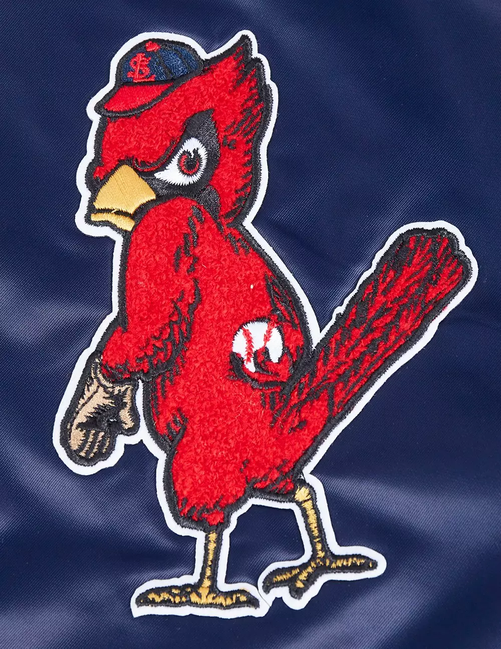 Pro Standard Men's MLB St. Louis Cardinals Old English Rib Satin Varsity Jacket -Navy/Red - NAVY/RED