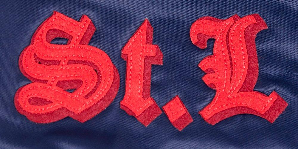Pro Standard Men's MLB St. Louis Cardinals Old English Rib Satin Varsity Jacket - Navy/Red - NAVY/RED Thumbnail View 6