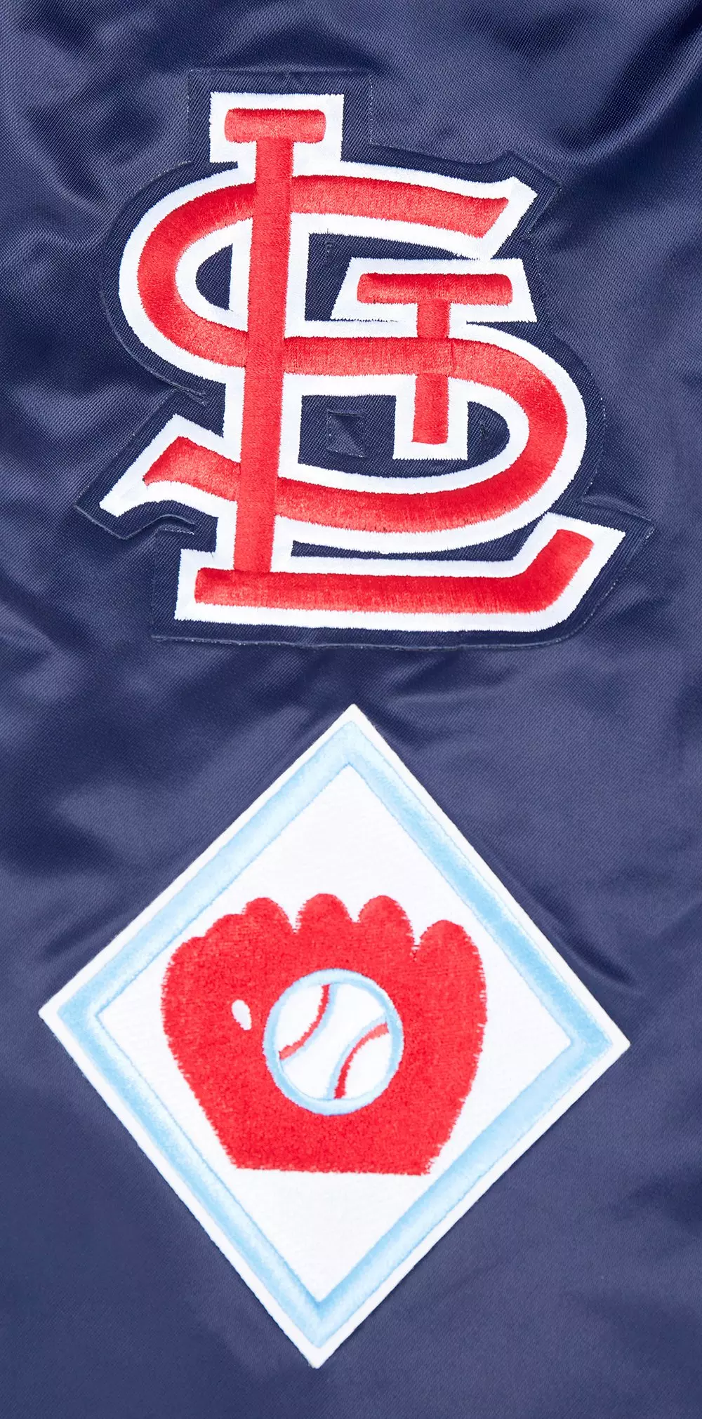 Pro Standard Men's MLB St. Louis Cardinals Old English Rib Satin Varsity Jacket - Navy/Red - NAVY/RED