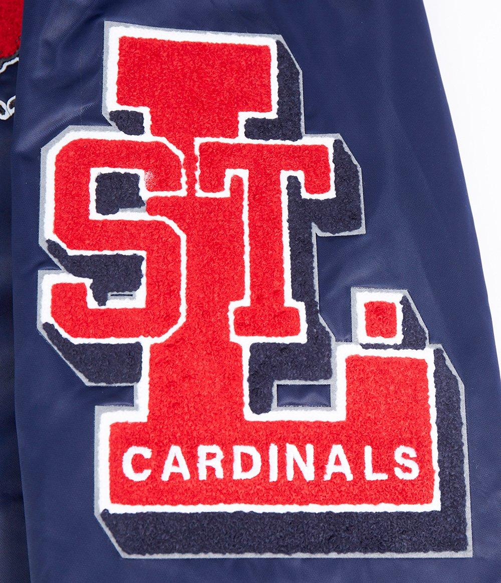 Pro Standard Men's MLB St. Louis Cardinals Old English Rib Satin Varsity Jacket - Navy/Red - NAVY/RED Thumbnail View 8